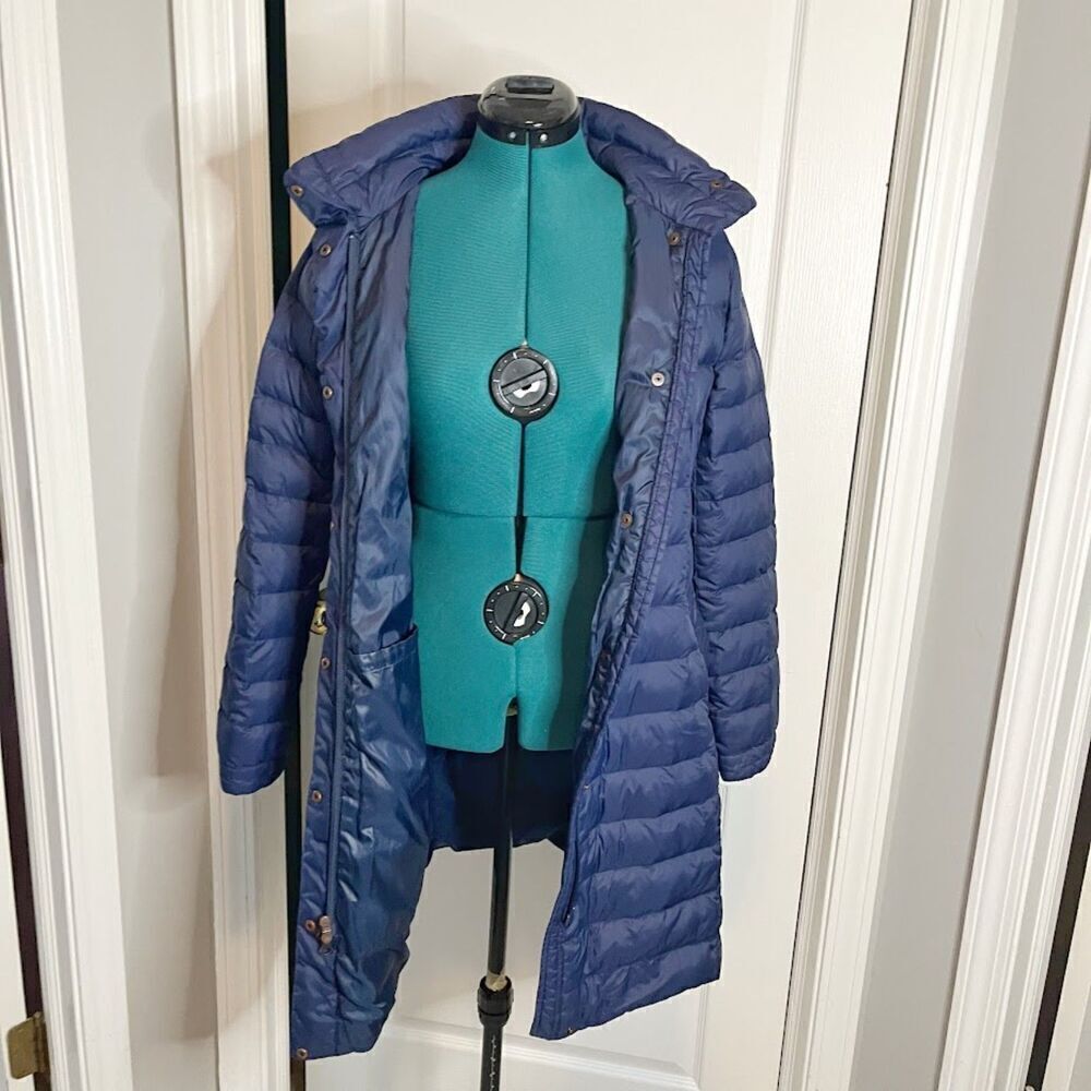 Lands' End Quilted Puffer Down Feathers Zip Button Pocket Packable Hoodie Coat - Picture 3 of 16